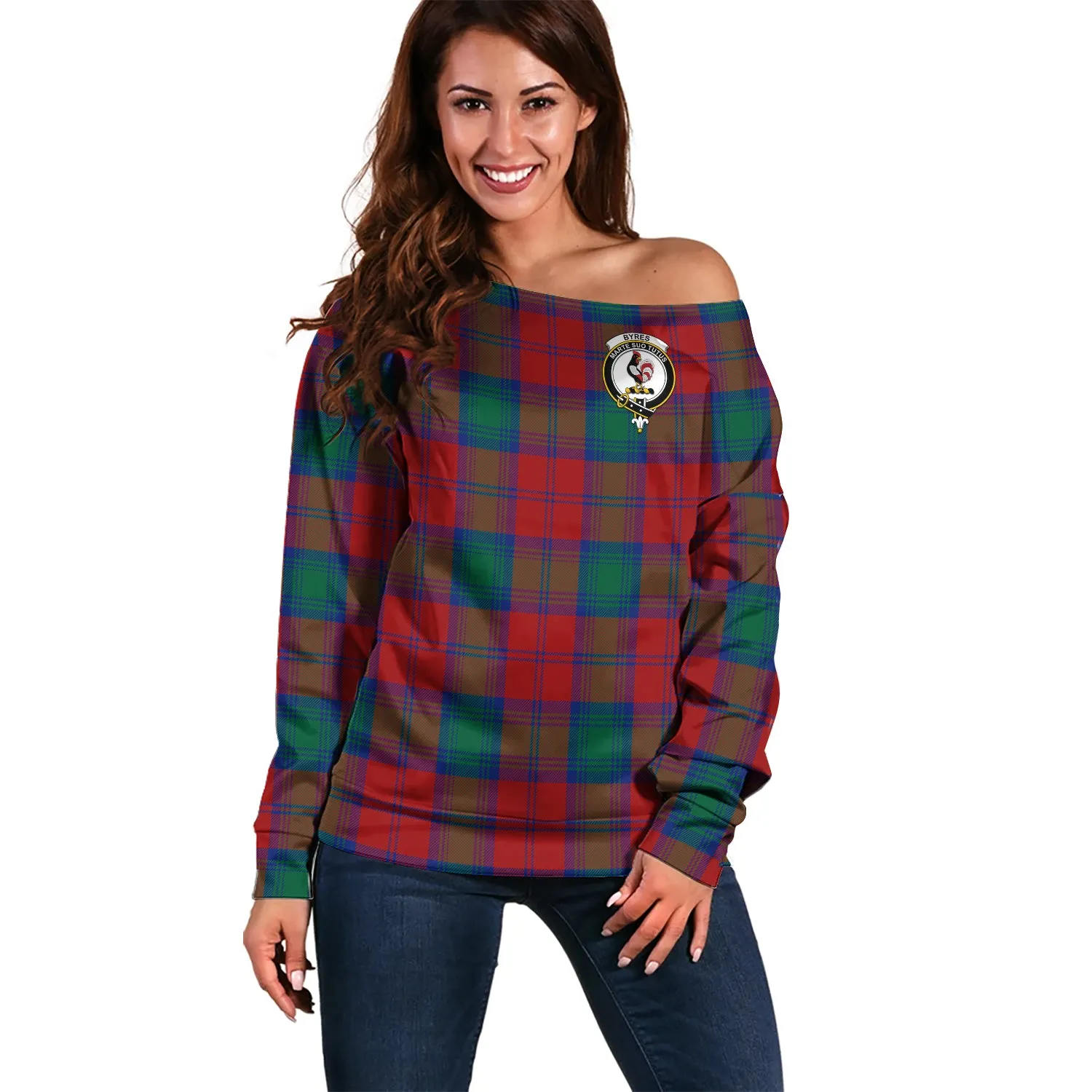 Byres (Byses) Tartan Off Shoulder Women Sweater with Family Crest