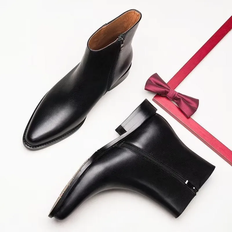 Chic Leather Pointed Toe Ankle Boots