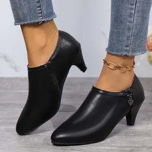 Chic Womens Pointed Toe Ankle Boots - All-Match Black Side Zipper Design, Comfortable Low-Heel for Fashion-Forward Office & Work Wear