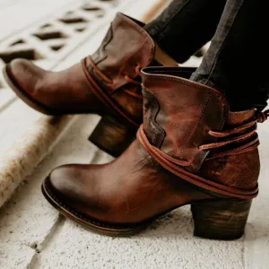 Chunky Heel Leather Ankle Boots