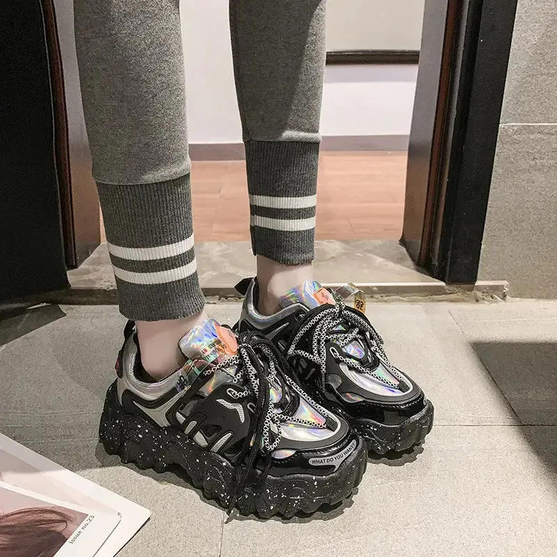 Chunky Sneakers Platform Silver Shoes