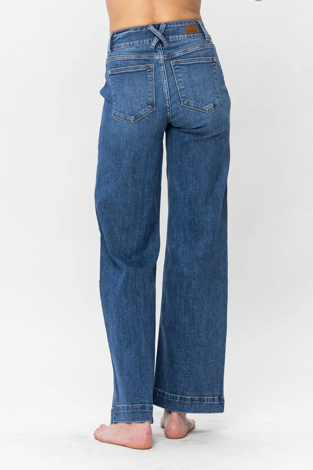 Clementine High Rise Double Button Wide Leg Denim Jeans - PLUS