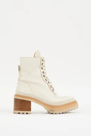 Cream Leather Mahalia Heeled Combat Boot