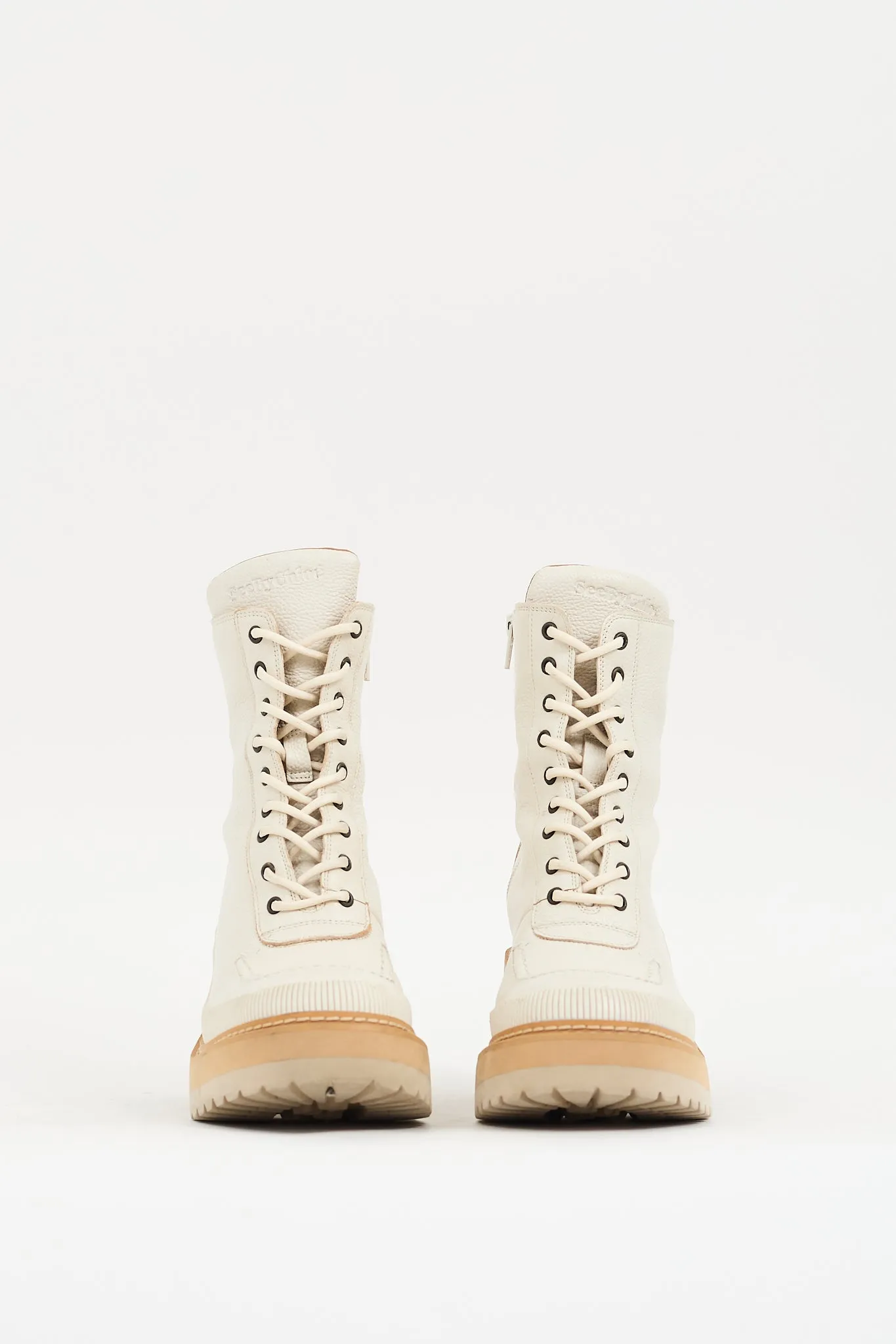 Cream Leather Mahalia Heeled Combat Boot