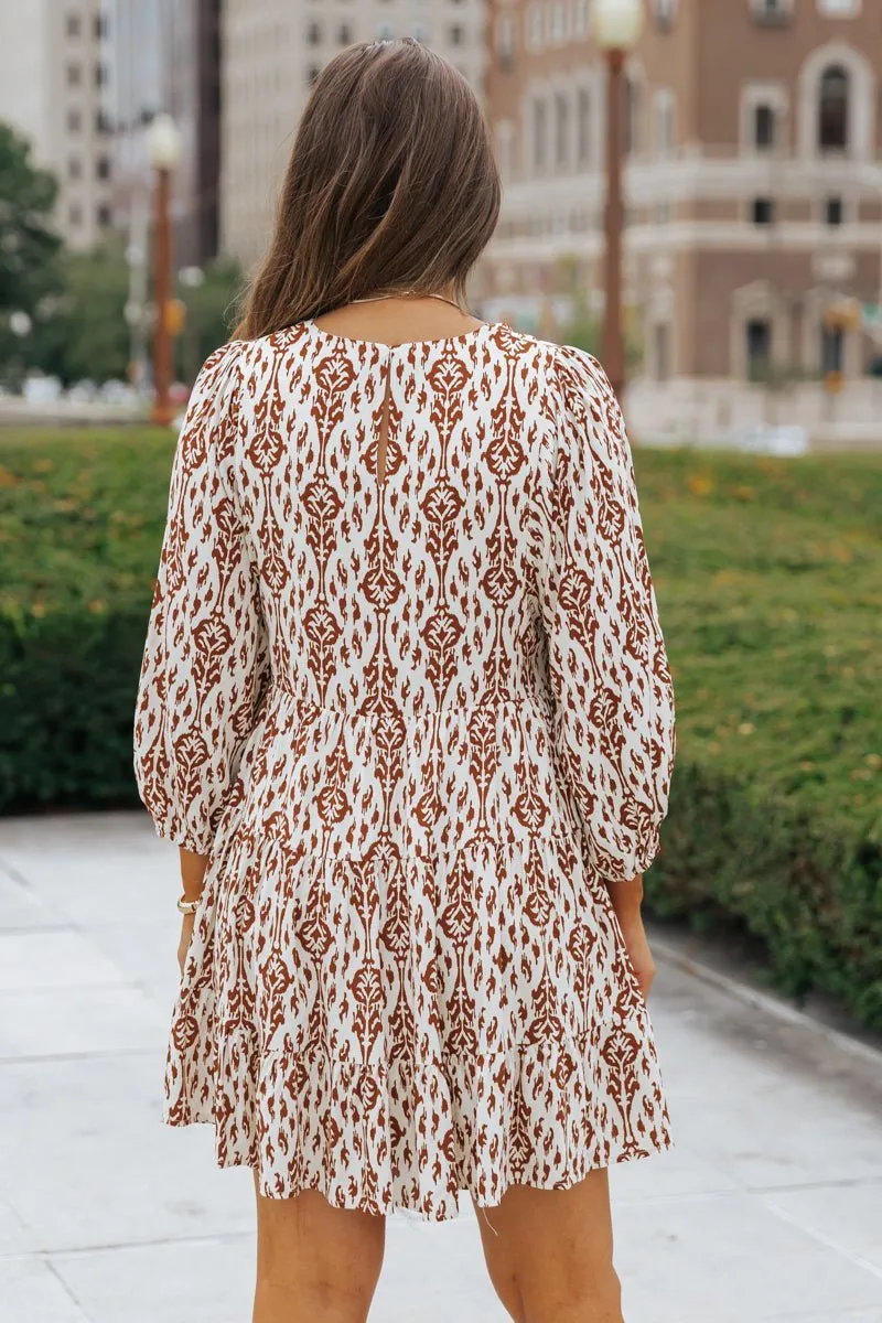 Cream Print Tiered Mini Dress - DOORBUSTER