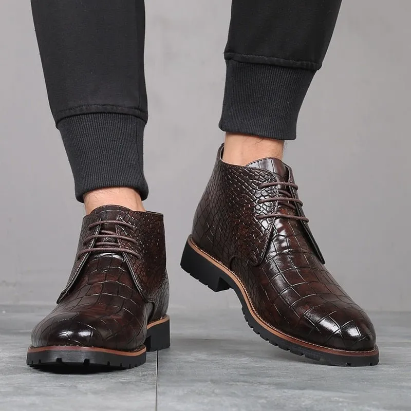 CrocoChic Exotic Leather Lace-Up Ankle Boots