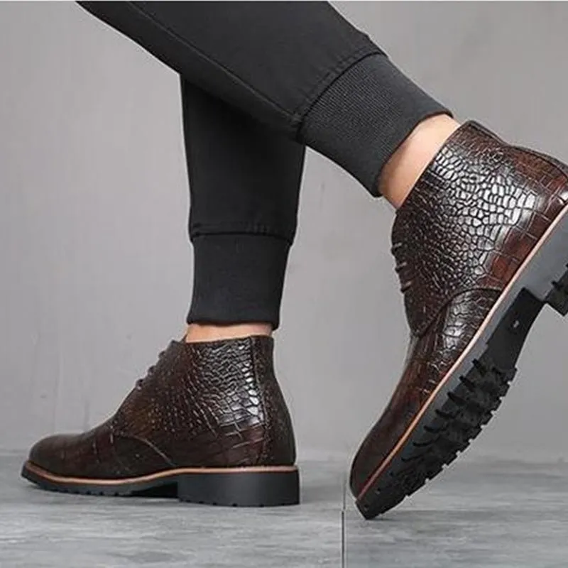 CrocoChic Exotic Leather Lace-Up Ankle Boots