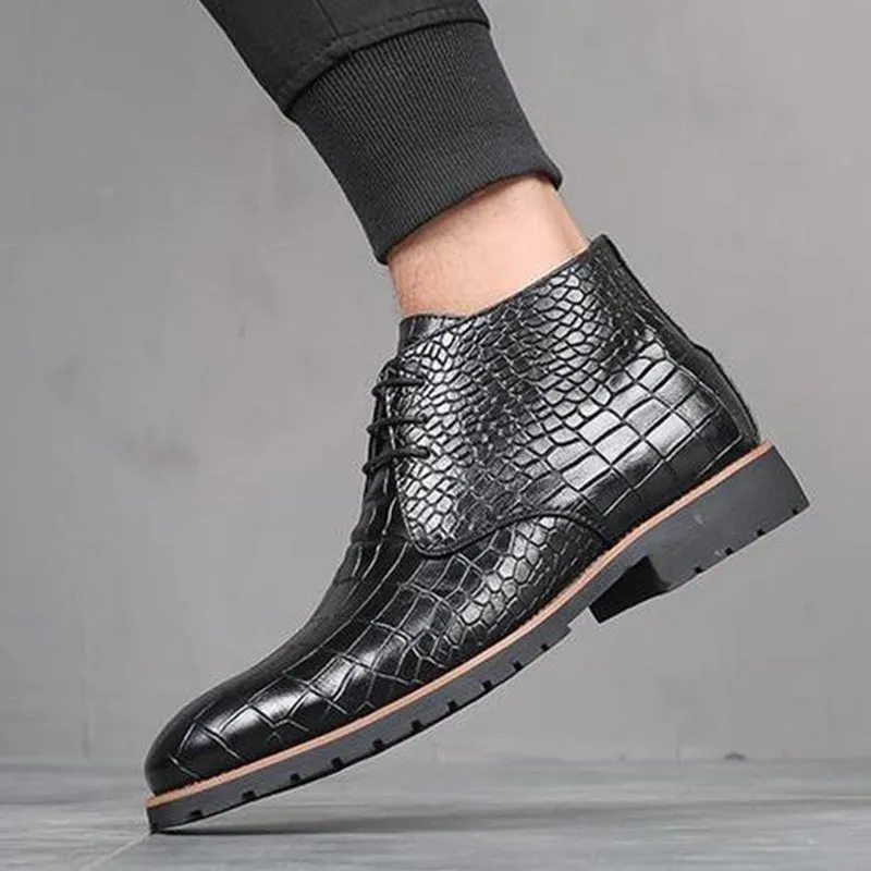 CrocoChic Exotic Leather Lace-Up Ankle Boots