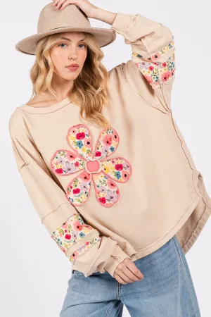 Daisy Patch Applique Long Sleeve Sweatshirt