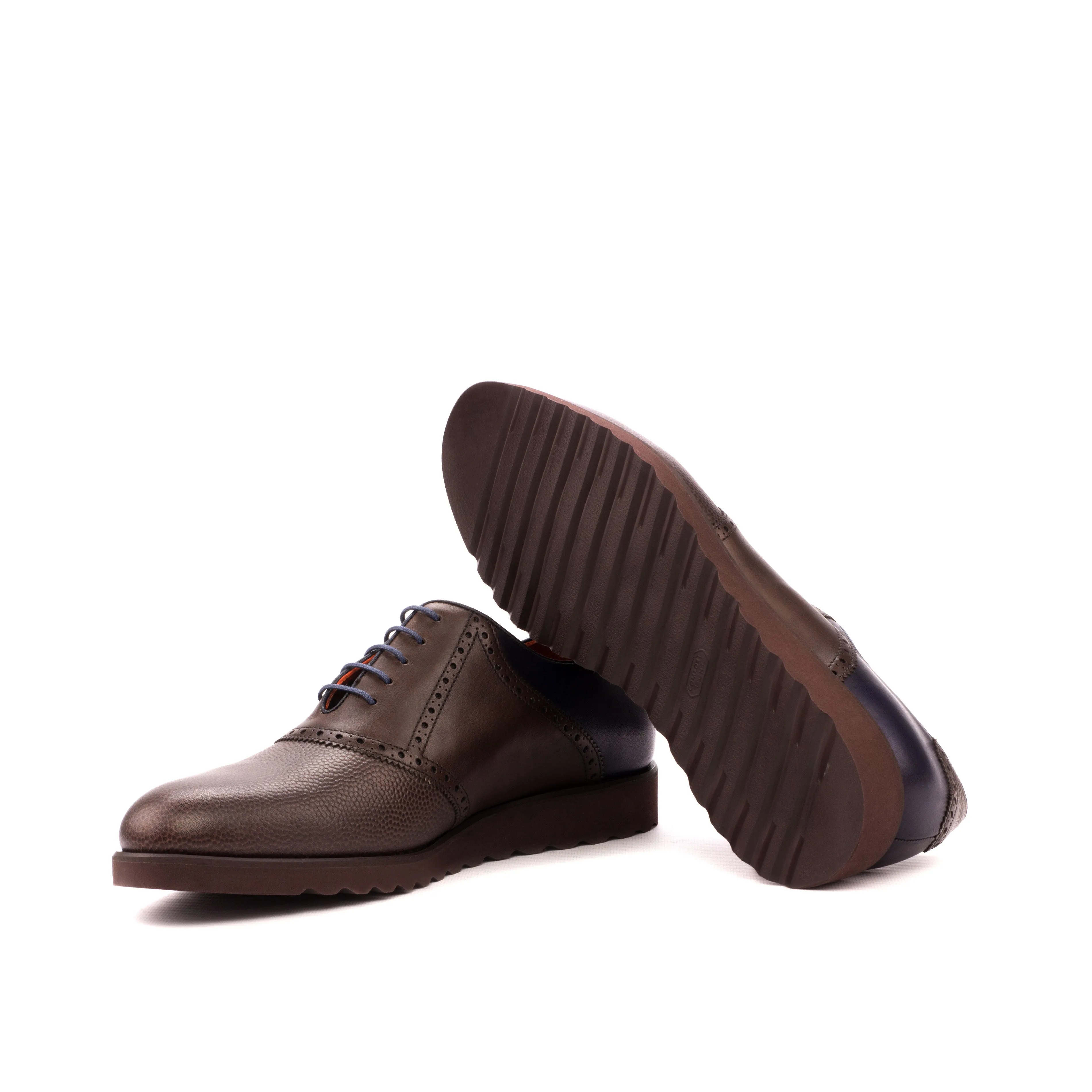 DapperFam Fabrizio in Dark Brown / Navy Men's Italian Leather & Italian Pebble Grain Leather Saddle