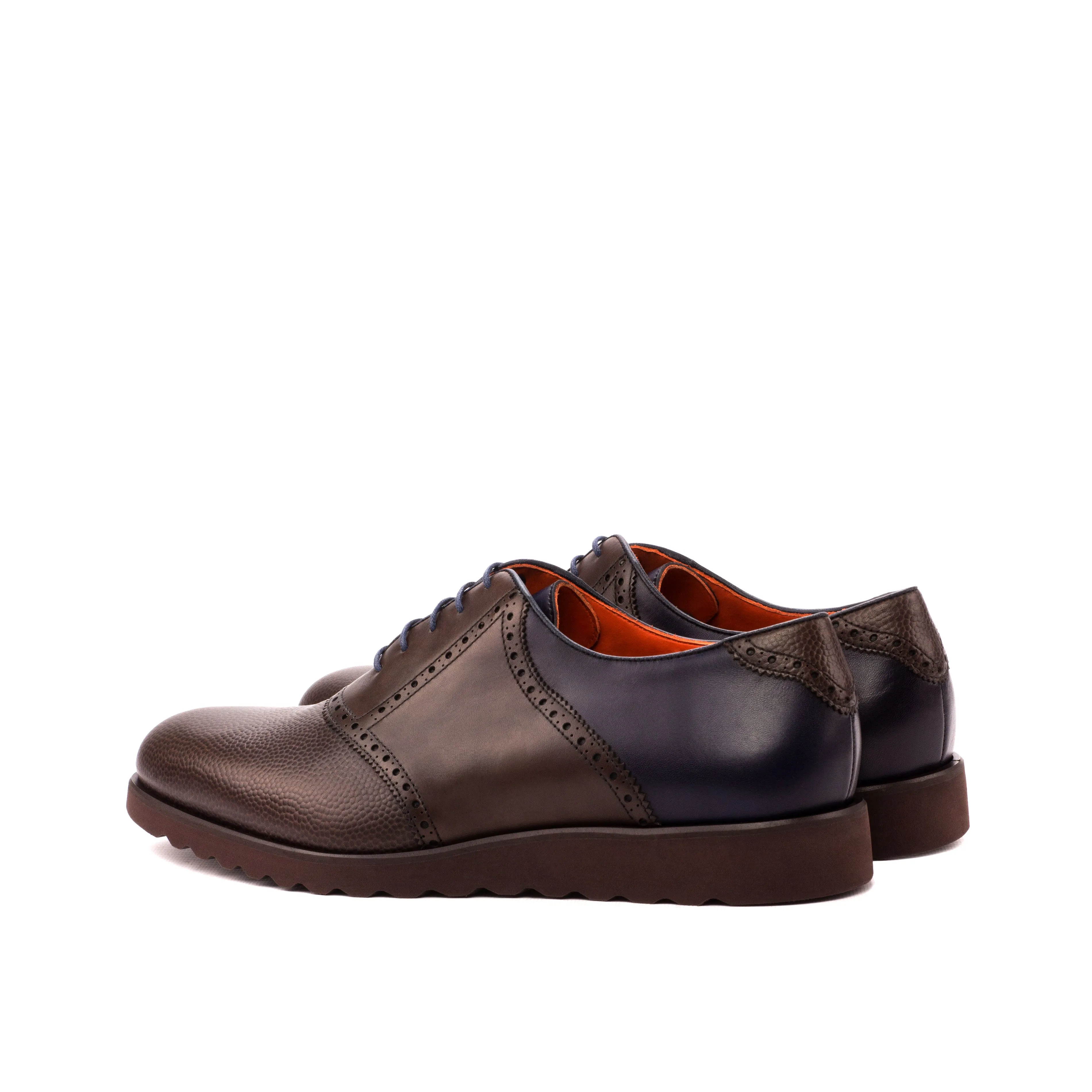 DapperFam Fabrizio in Dark Brown / Navy Men's Italian Leather & Italian Pebble Grain Leather Saddle