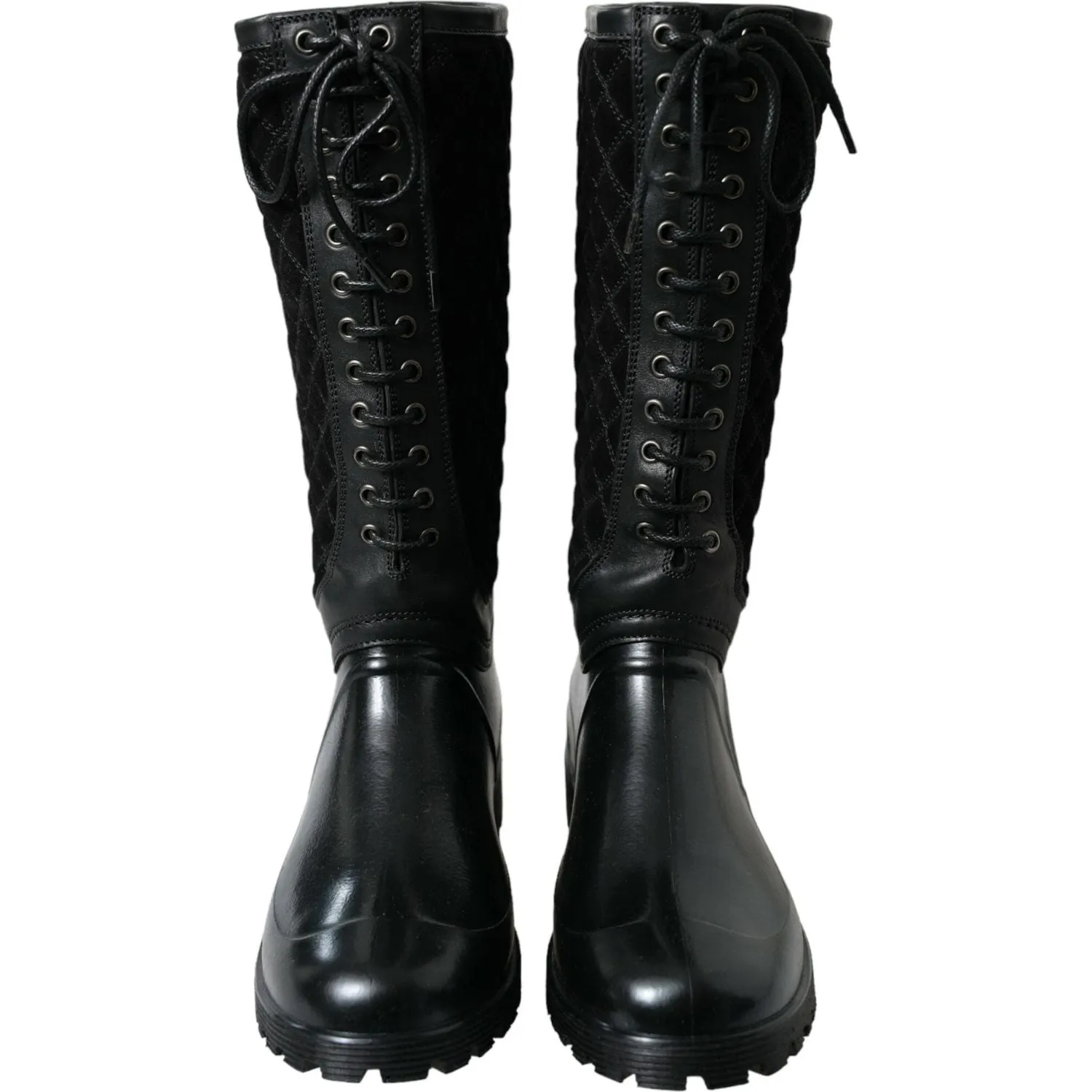 Dolce & Gabbana Elegant Quilted Lace-Up Rain Boots