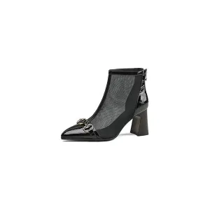 Embossed Elegance Pointed Heel Boots