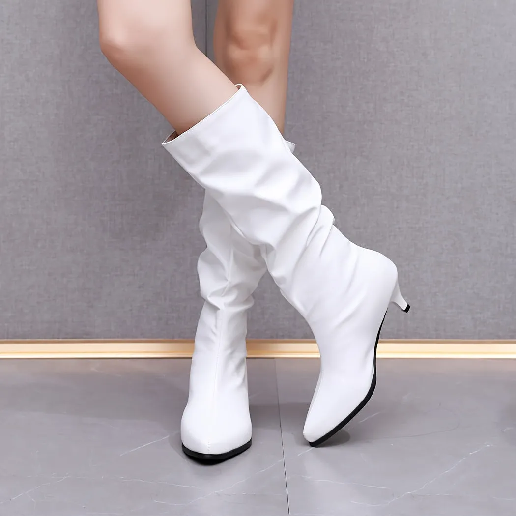 Fashion-Forward Kitten Heel Boots: Chic Pointed Toe, Easy Slip-On, Versatile Solid Color - Perfect for Every Occasion