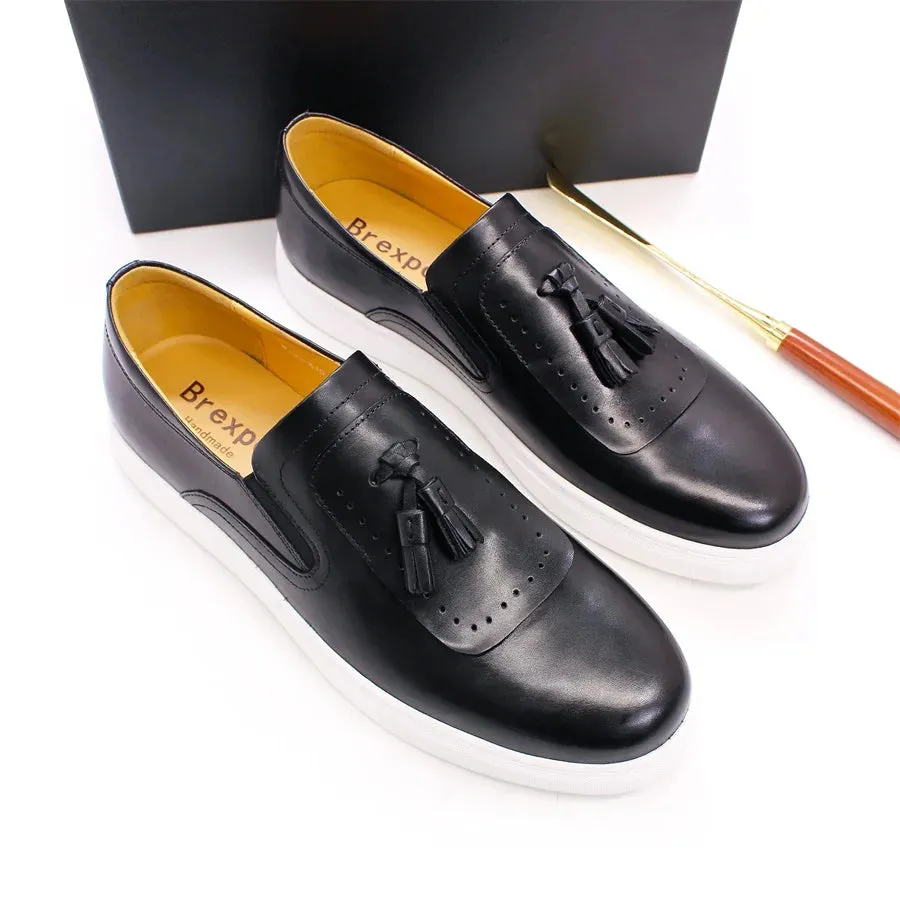 Genuine Leather Solid Tassels Decor Shoes