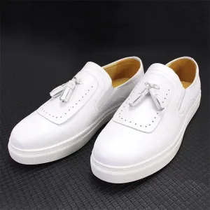 Genuine Leather Solid Tassels Decor Shoes