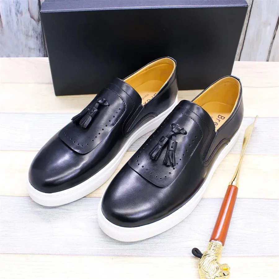 Genuine Leather Solid Tassels Decor Shoes