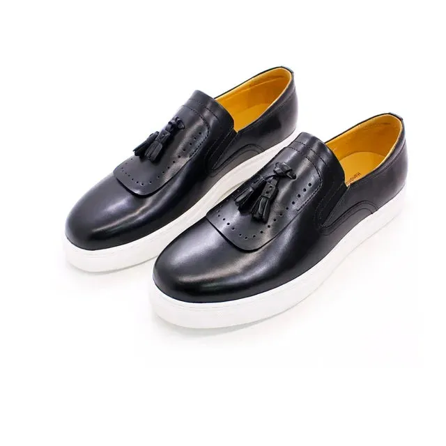 Genuine Leather Solid Tassels Decor Shoes