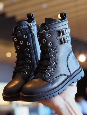 Girls Black Lace-Up Combat Boots By Liv and Mia