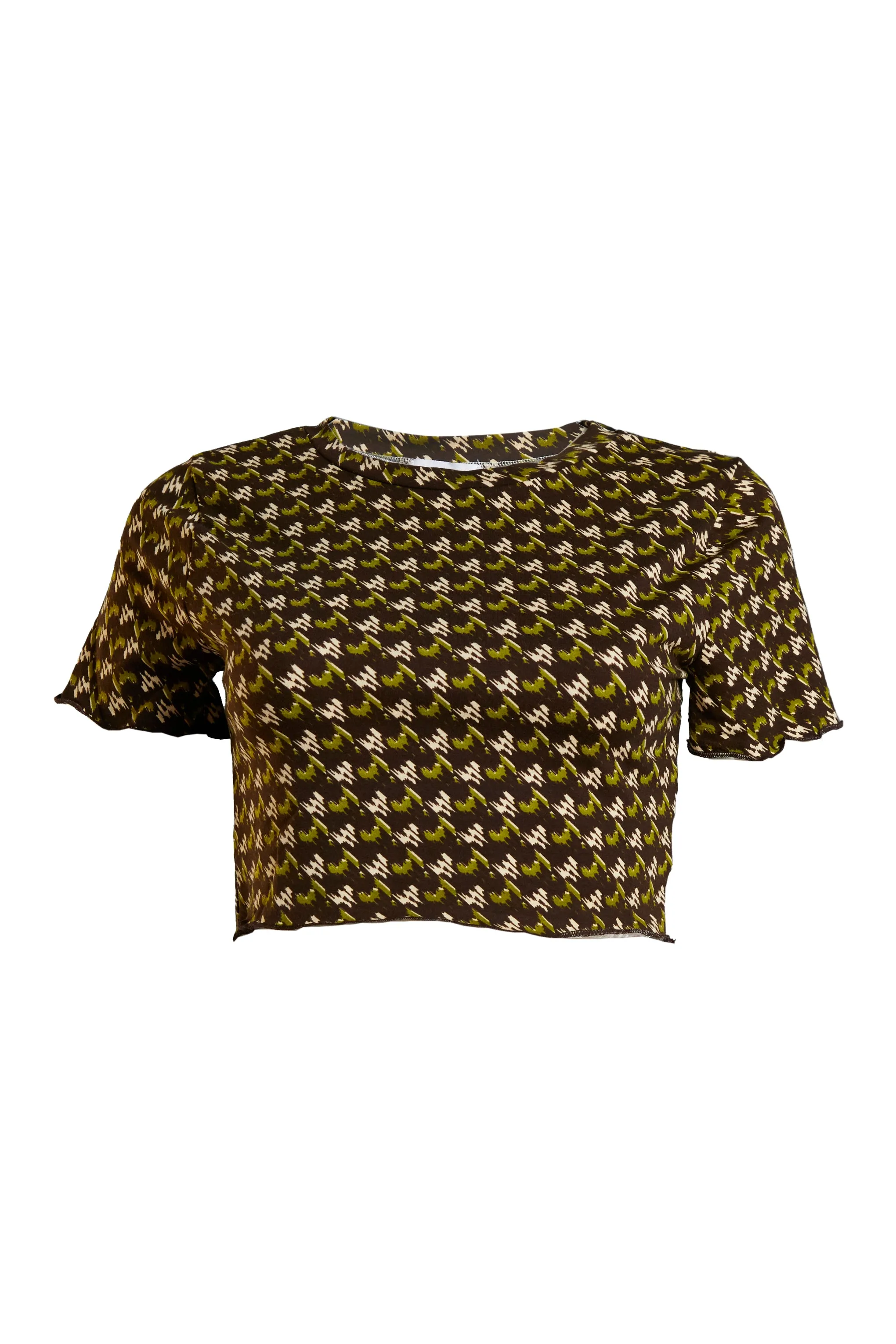 Glamorous Care Khaki Houndstooth Print Crop Top