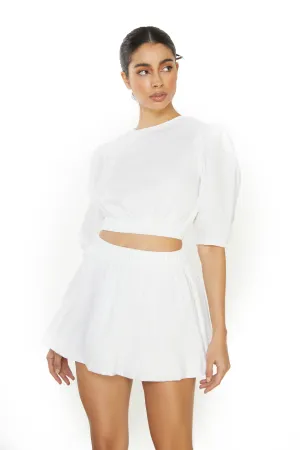 Glamorous White Puff Sleeve Open Back Crop Top