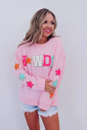 Glitter Howdy Patch Graphic Sweatshirt - Pink