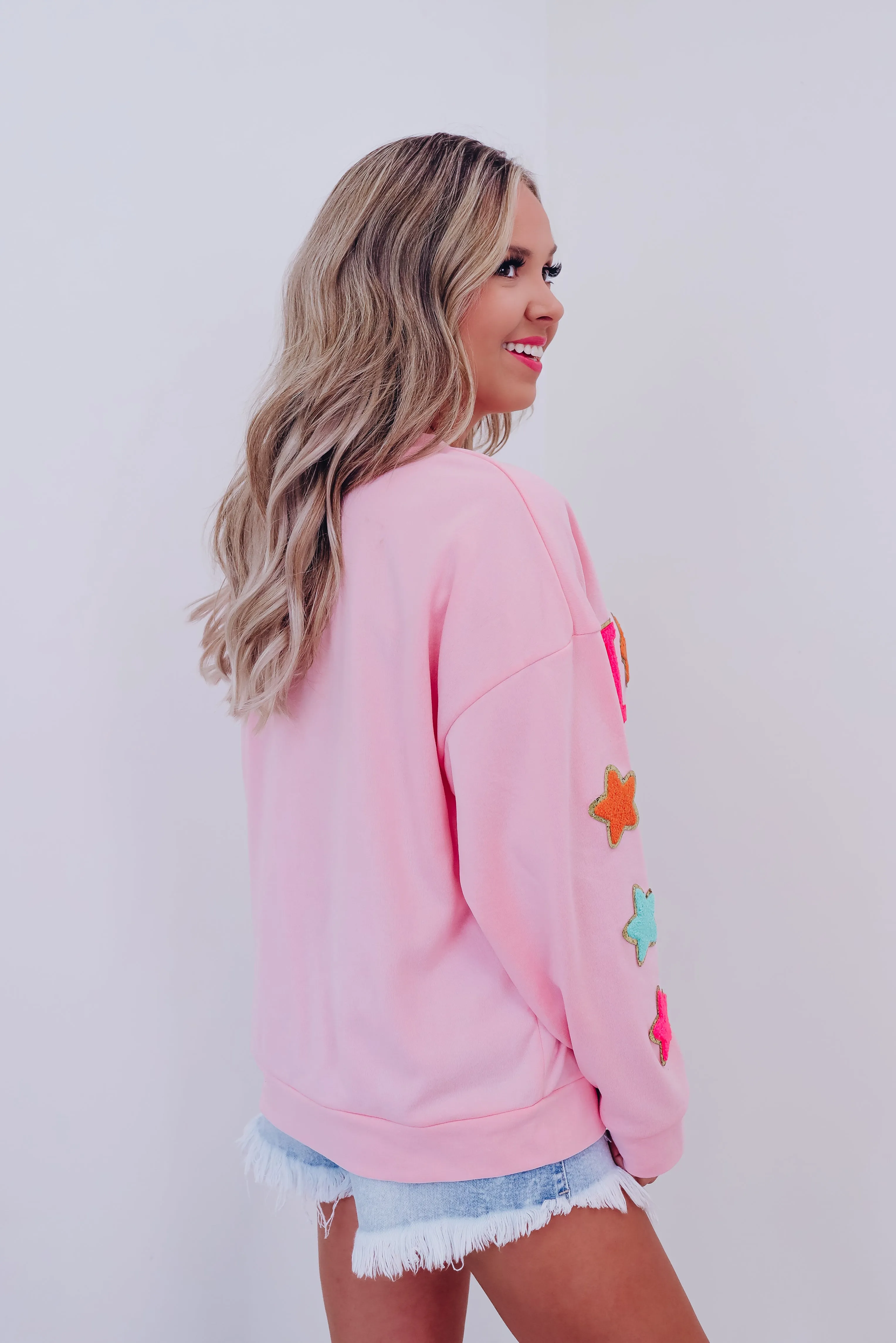 Glitter Howdy Patch Graphic Sweatshirt - Pink