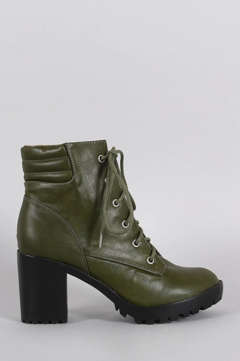 Green Chunky Lug Platform Chunky Heeled Combat Women's Vegan Booties