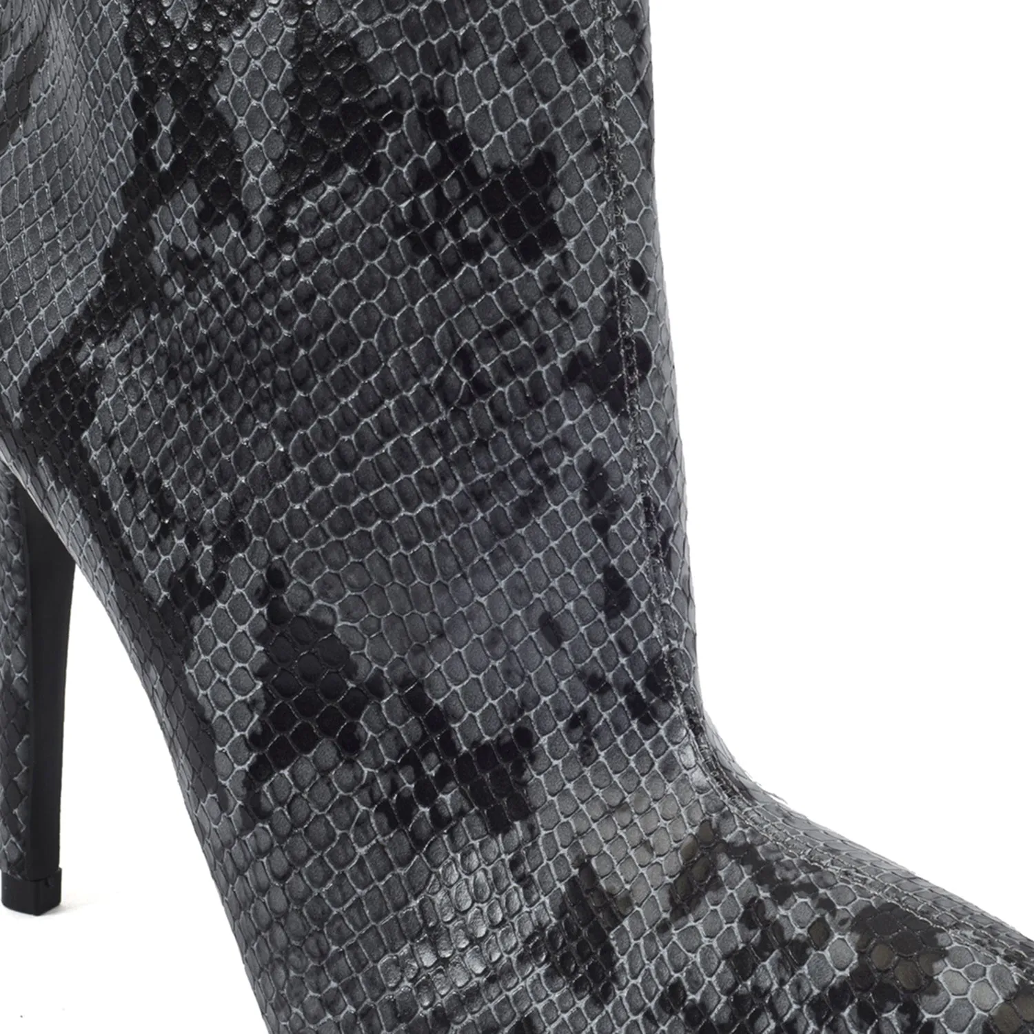 Grey Snake Stilleto Pointed Toe Ankle Boots