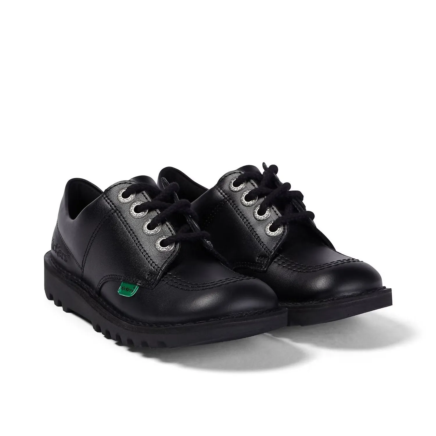 Kickers: Kick Lo Unisex School Shoes - Black Leather