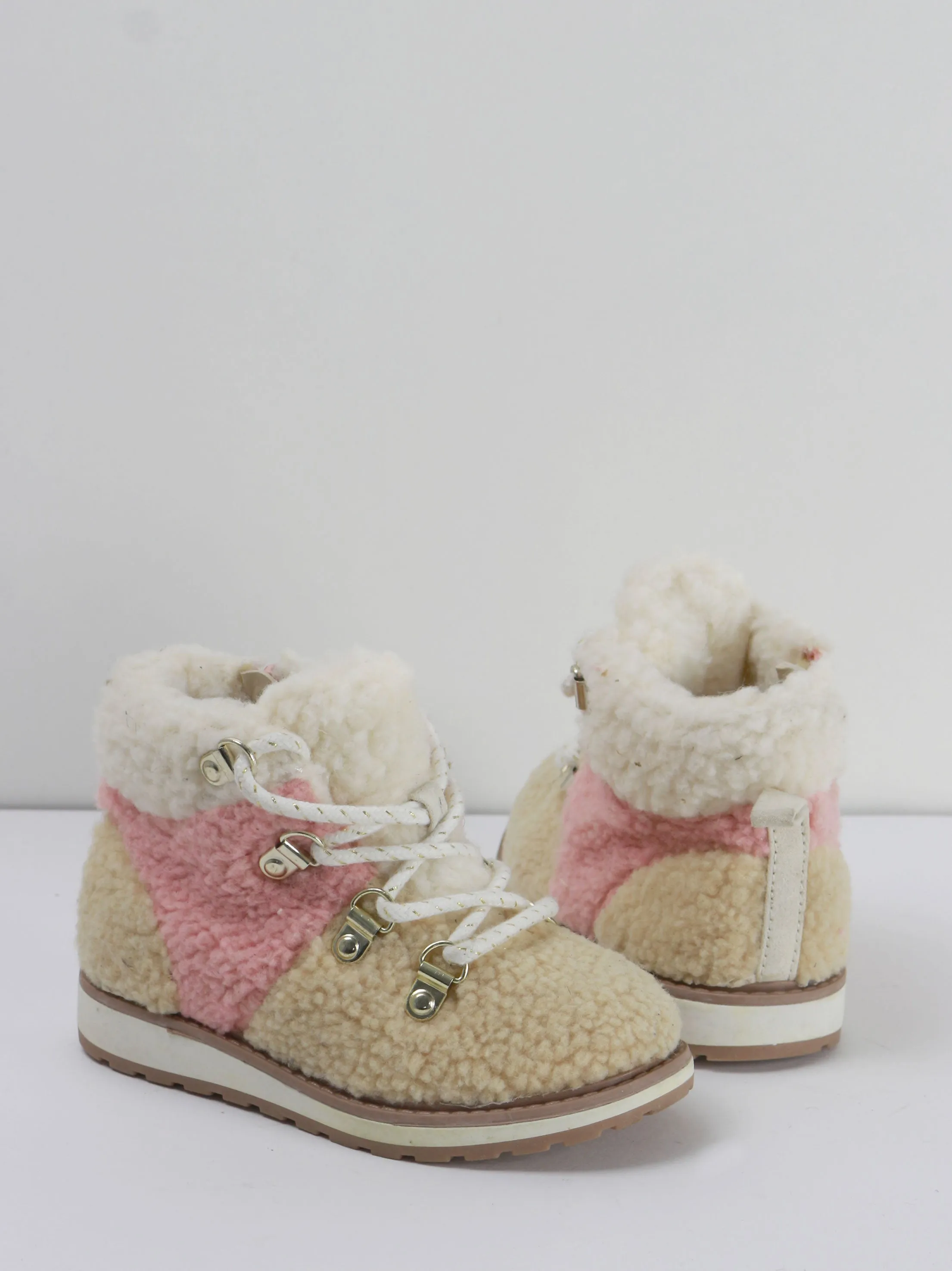 Kids Girl Lace-Up Slip-On Combat Winter Boots,Beige