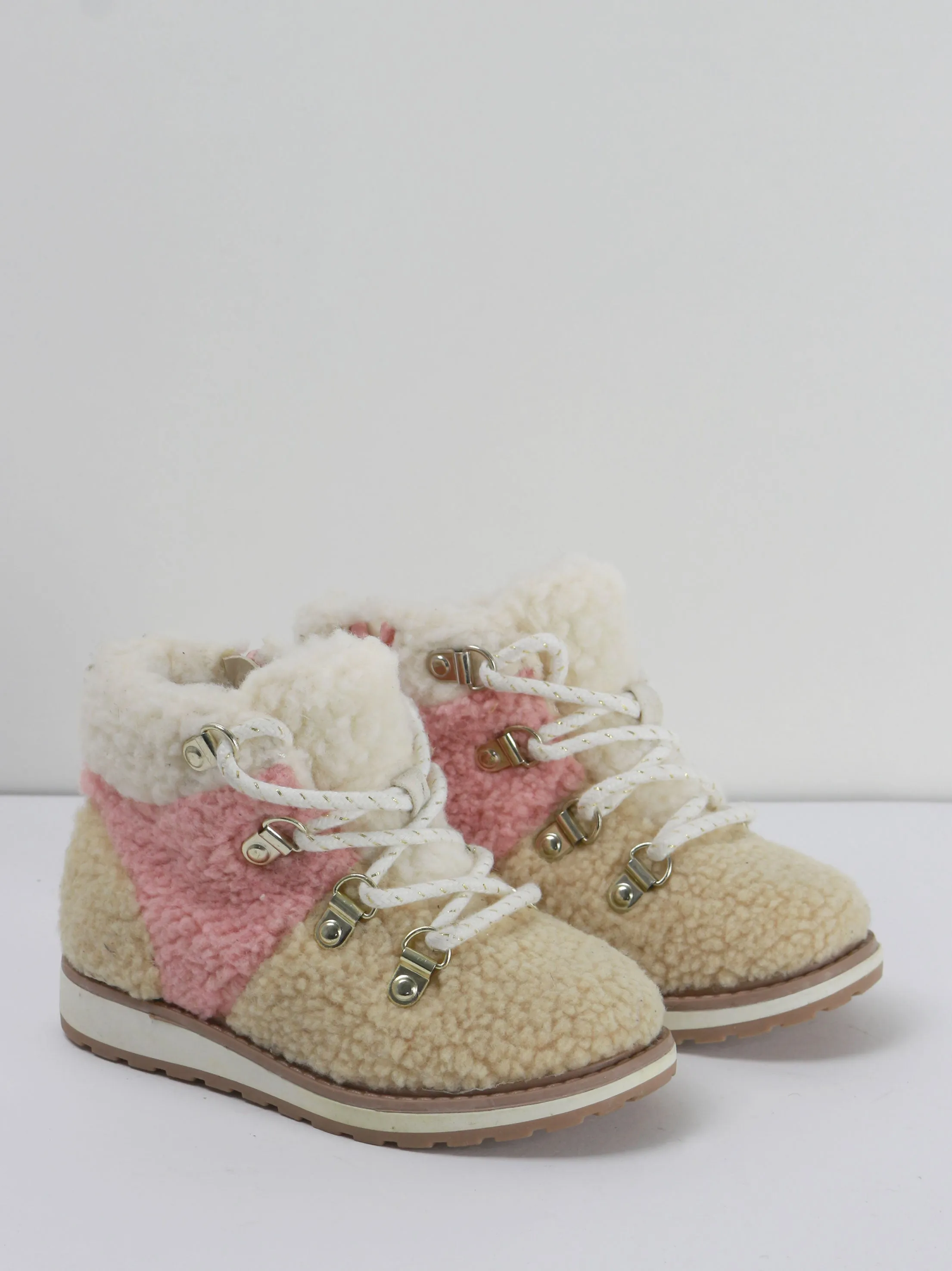 Kids Girl Lace-Up Slip-On Combat Winter Boots,Beige