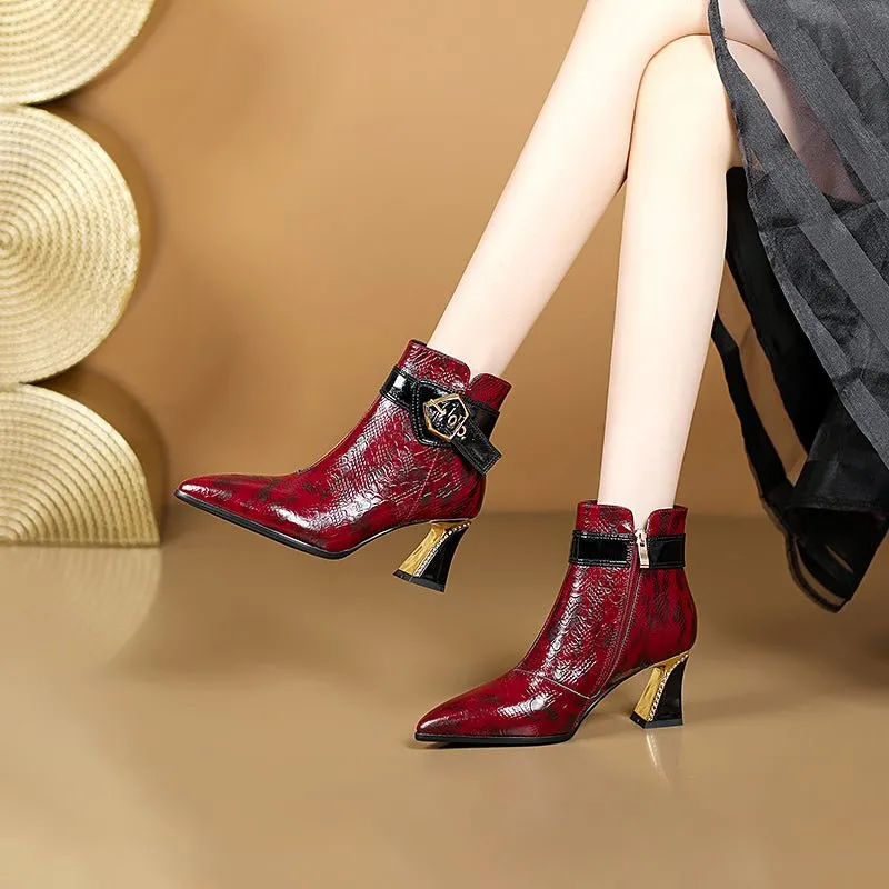 LeatherLux Modish Sophisticated Pattern Ankle Boots