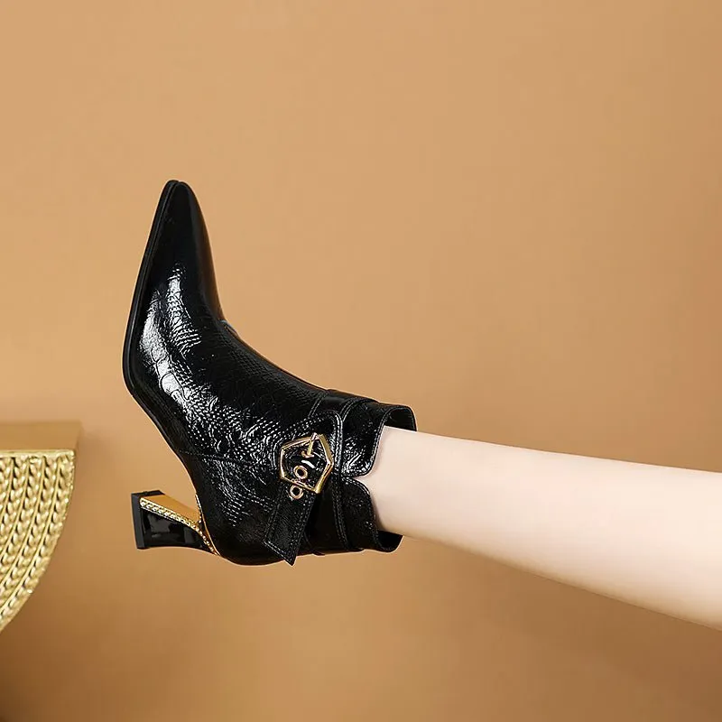 LeatherLux Modish Sophisticated Pattern Ankle Boots