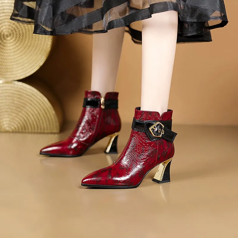 LeatherLux Modish Sophisticated Pattern Ankle Boots