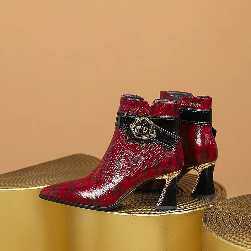 LeatherLux Modish Sophisticated Pattern Ankle Boots