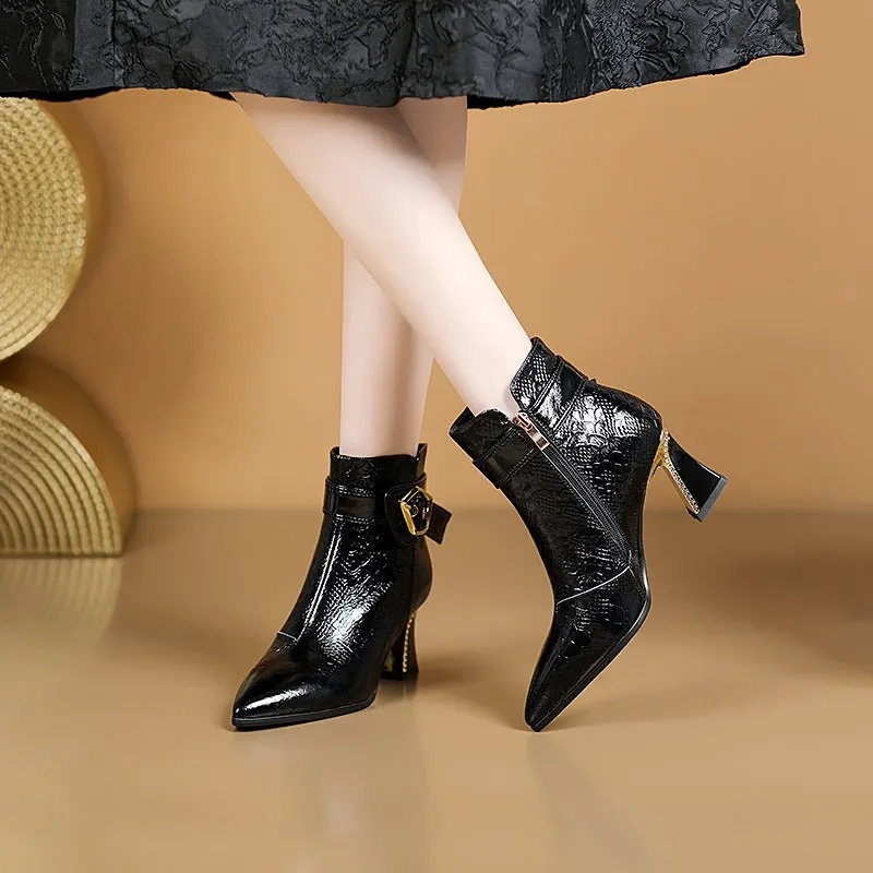 LeatherLux Modish Sophisticated Pattern Ankle Boots