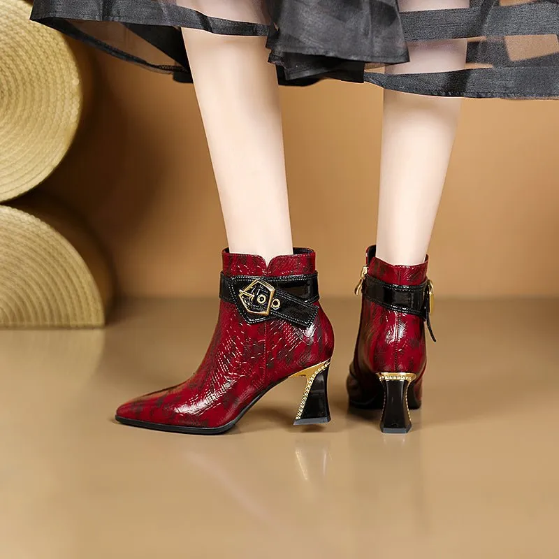 LeatherLux Modish Sophisticated Pattern Ankle Boots