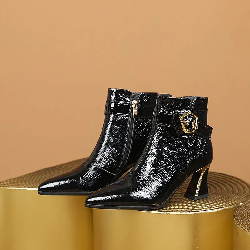 LeatherLux Modish Sophisticated Pattern Ankle Boots