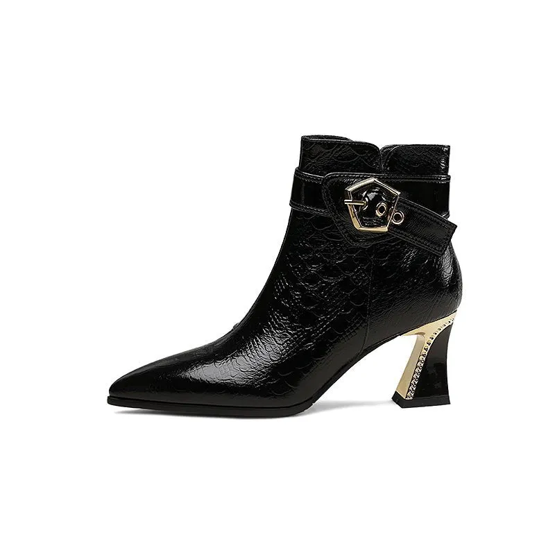 LeatherLux Modish Sophisticated Pattern Ankle Boots