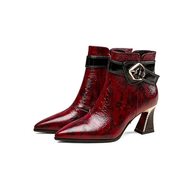 LeatherLux Modish Sophisticated Pattern Ankle Boots