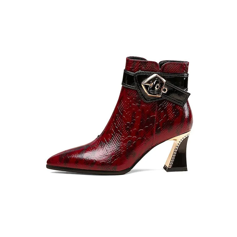 LeatherLux Modish Sophisticated Pattern Ankle Boots