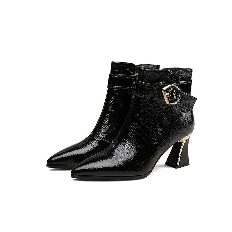 LeatherLux Modish Sophisticated Pattern Ankle Boots