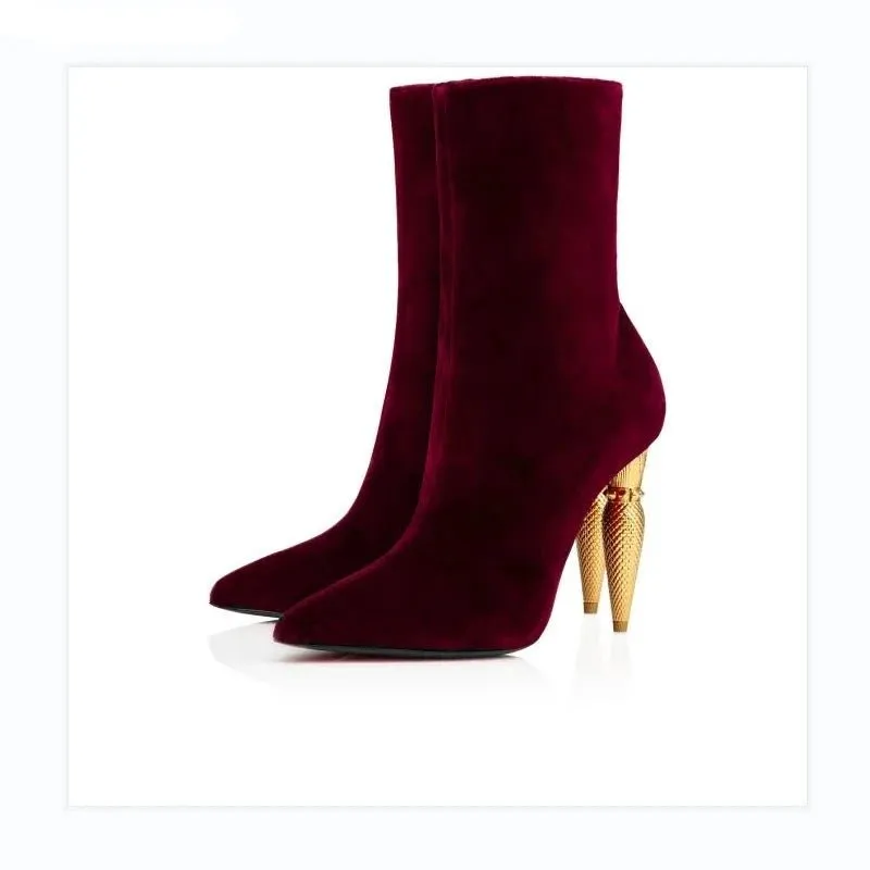 Lipbooty Suede and Velvet Pointed Toe Ankle Booties - Elegant High Heels