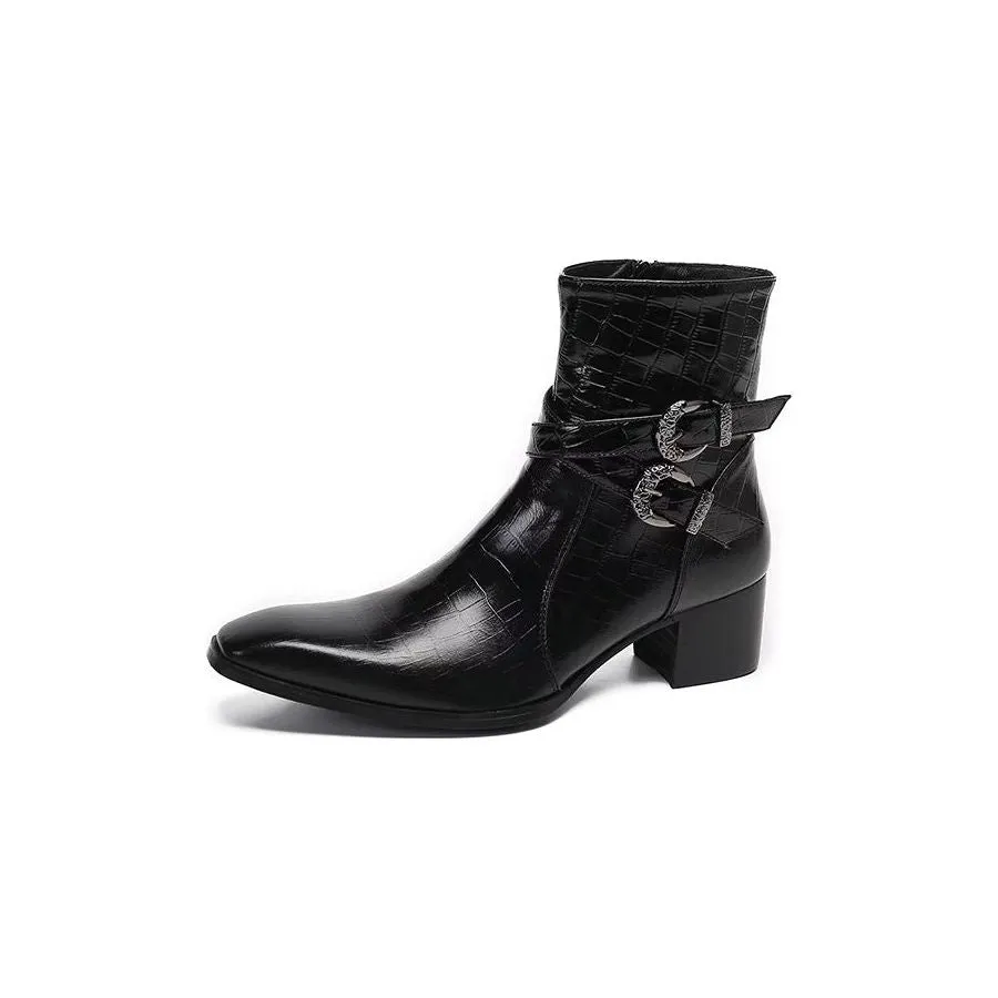 Luxe Croc Pattern Leather Ankle Boots