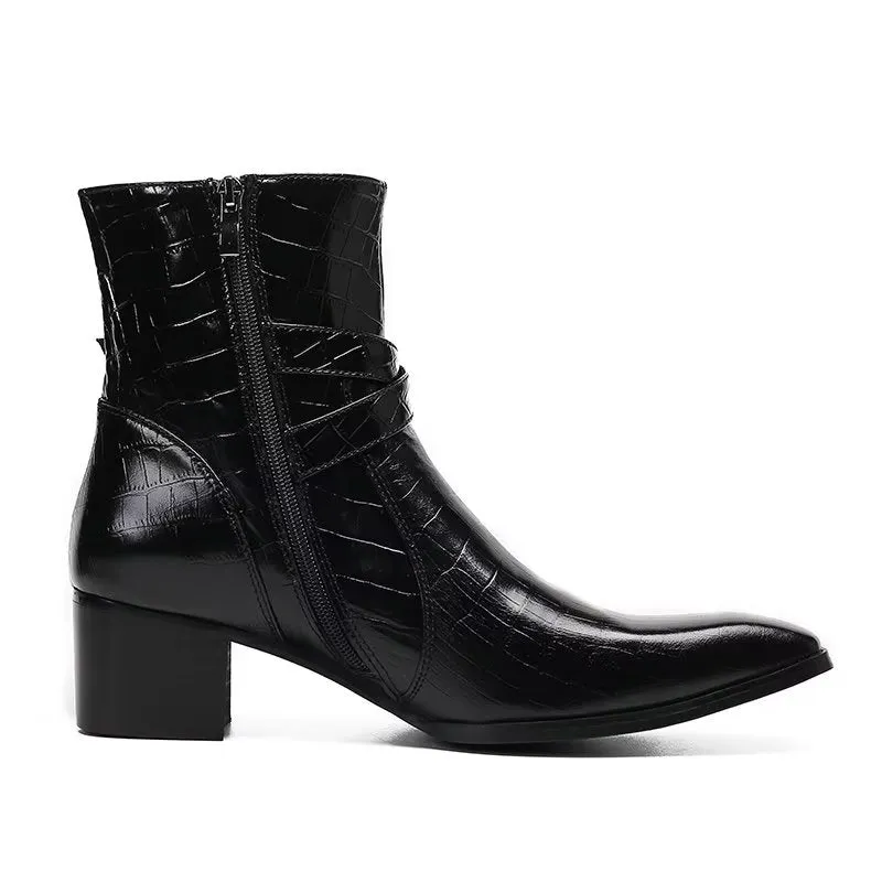 Luxe Croc Pattern Leather Ankle Boots