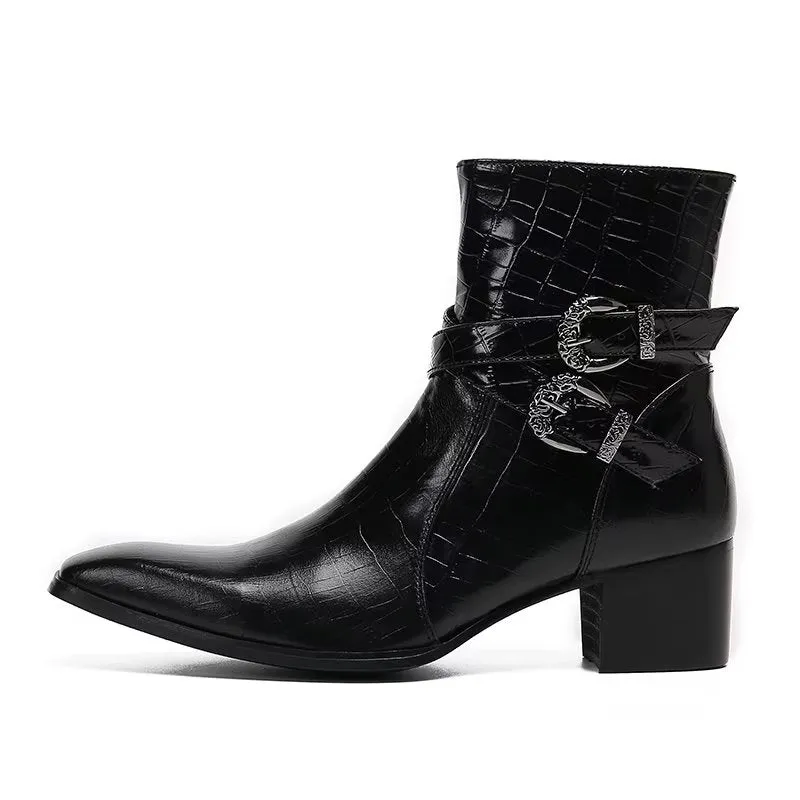 Luxe Croc Pattern Leather Ankle Boots