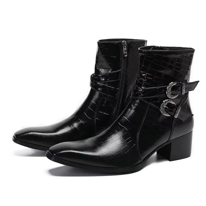 Luxe Croc Pattern Leather Ankle Boots