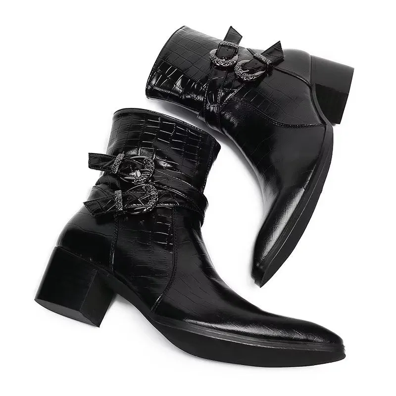 Luxe Croc Pattern Leather Ankle Boots