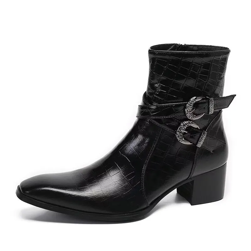 Luxe Croc Pattern Leather Ankle Boots